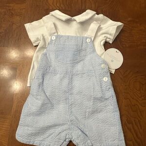 NWT- Edgehill Collection White and Blue Infants Overall Set